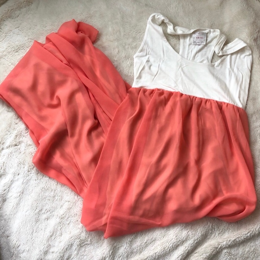 Coral and White Maxi Dress